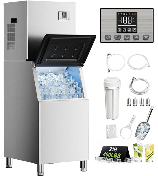 AKIRES Commercial Ice Maker Machine 450Lbs/24H with 250Lbs Storage, Self-Cleaning Mode, Industrial Ice Machine, Ice Ready in 7-15 min, Stainless Steel Ice Maker for Bar/Cafe/Restaurant/Business
