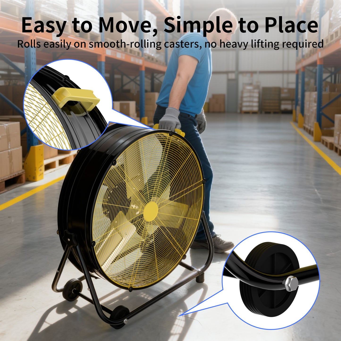 Industrial Drum Fan 30", High Velocity, 8520 CFM, 3-Speed, Heavy Duty Metal Fan for Commercial, Factory(Black+Yellow2)