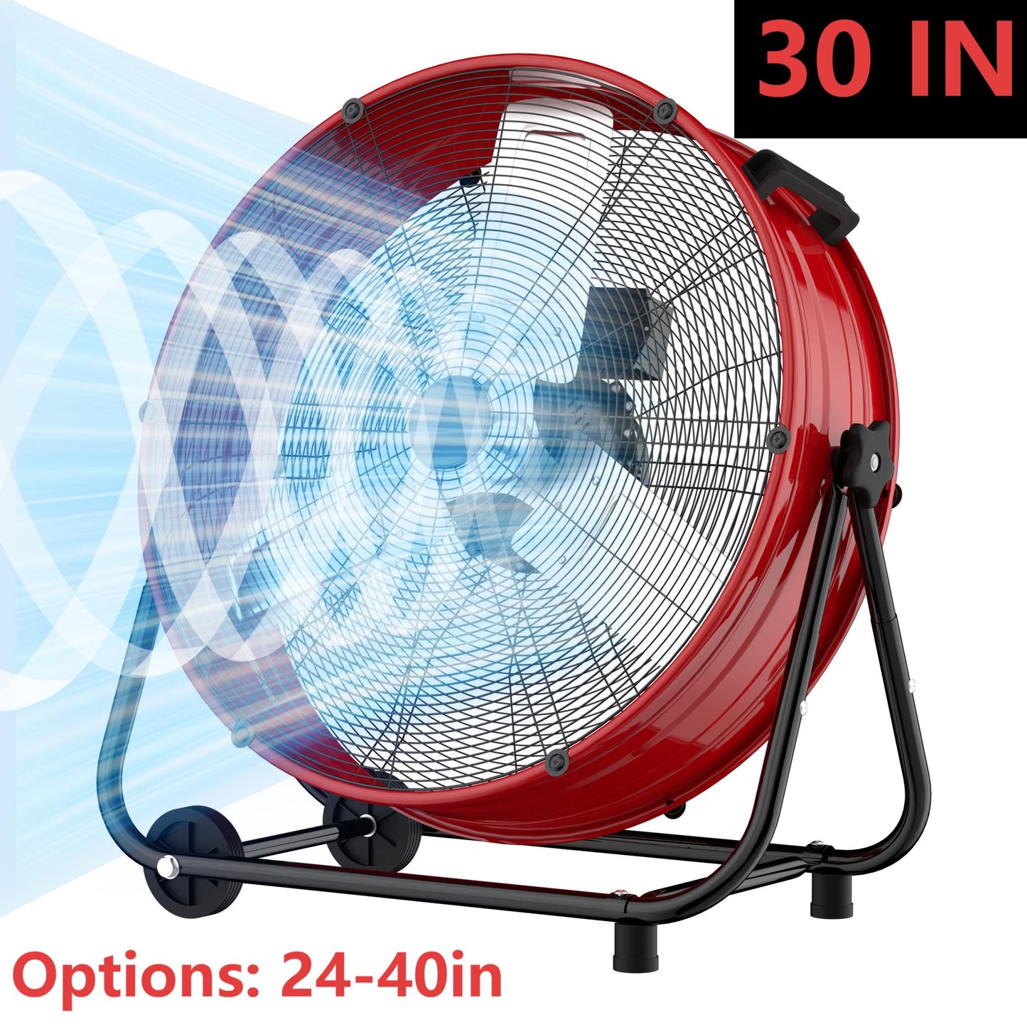 Industrial Drum Fan 30", High Velocity, 8520 CFM, 3-Speed, Heavy Duty Metal Fan for Commercial, Factory(Red+Black)