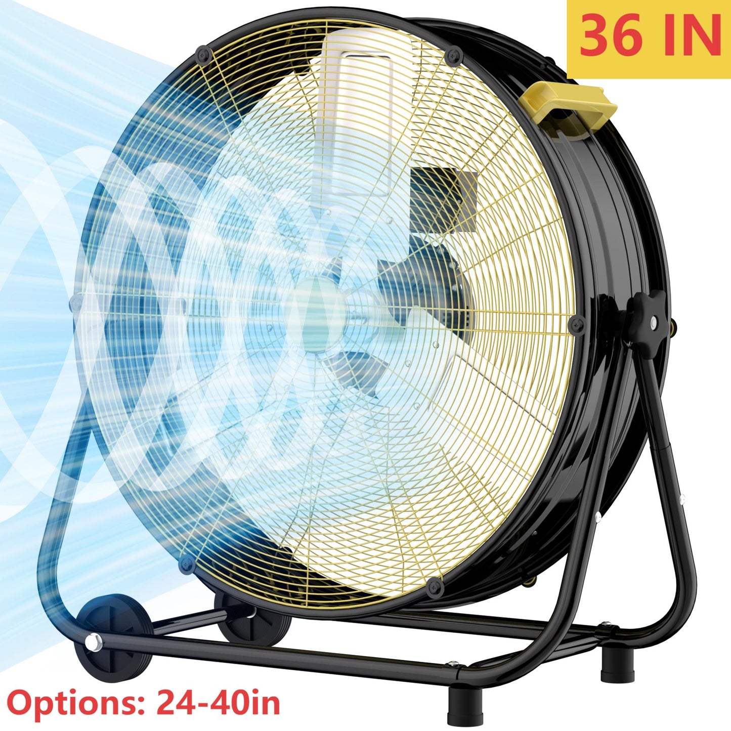Industrial Drum Fan 36", High Velocity, 13600 CFM, 3-Speed, Heavy Duty Metal Fan for Commercial, Factory(Black+Yellow2)