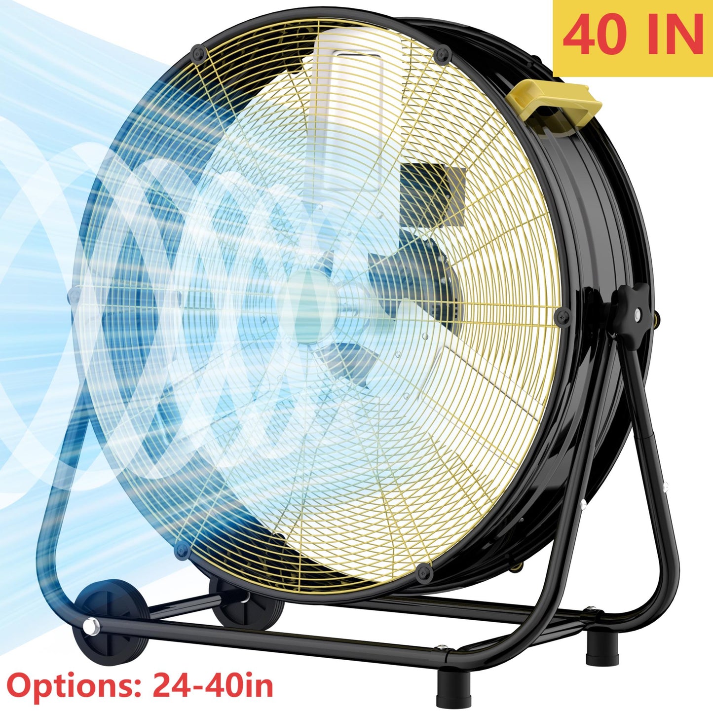 Industrial Drum Fan 40", High Velocity, 13717 CFM, 3-Speed, Heavy Duty Metal Fan for Commercial, Factory(Black+Yellow2)