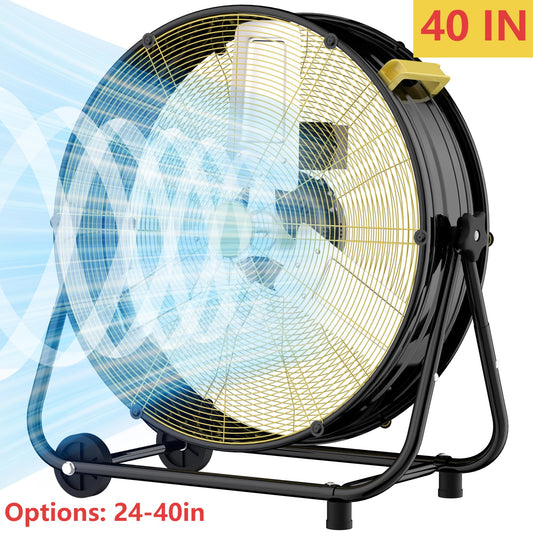 Industrial Drum Fan 40", High Velocity, 13717 CFM, 3-Speed, Heavy Duty Metal Fan for Commercial, Factory(Black+Yellow2)