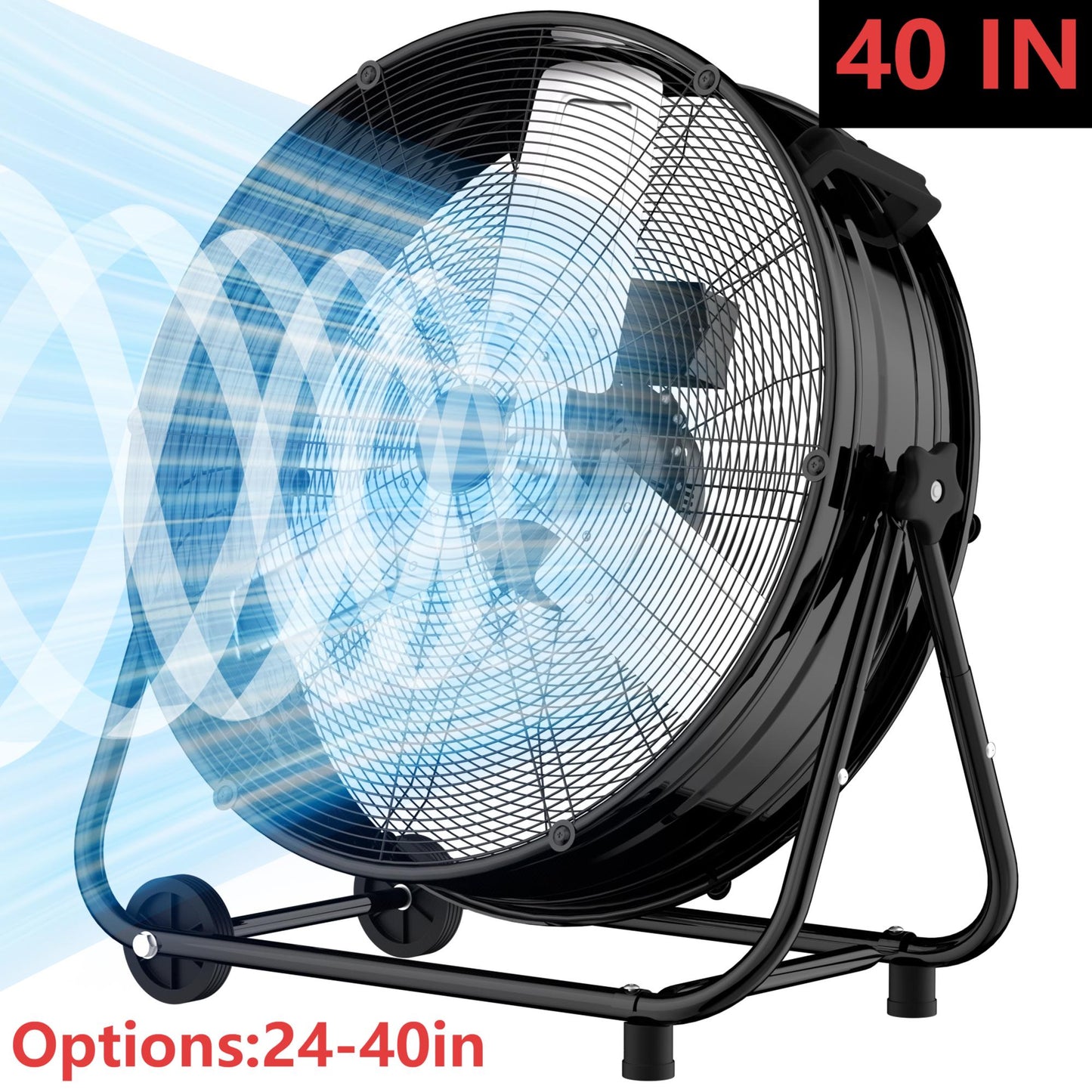 Industrial Drum Fan 40", High Velocity, 13717 CFM, 3-Speed, Heavy Duty Metal Fan for Commercial, Factory(Black)