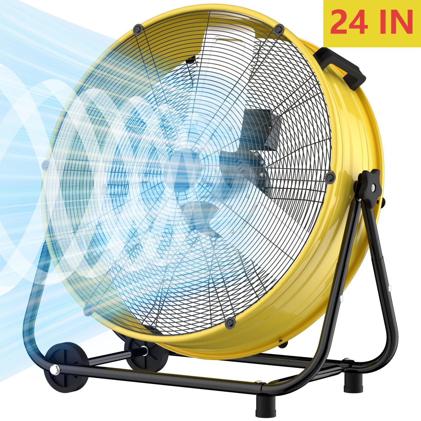 Industrial Drum Fan 24", High Velocity, 5650 CFM, 3-Speed, Heavy Duty Metal Fan for Commercial, Factory(Yellow+Black)