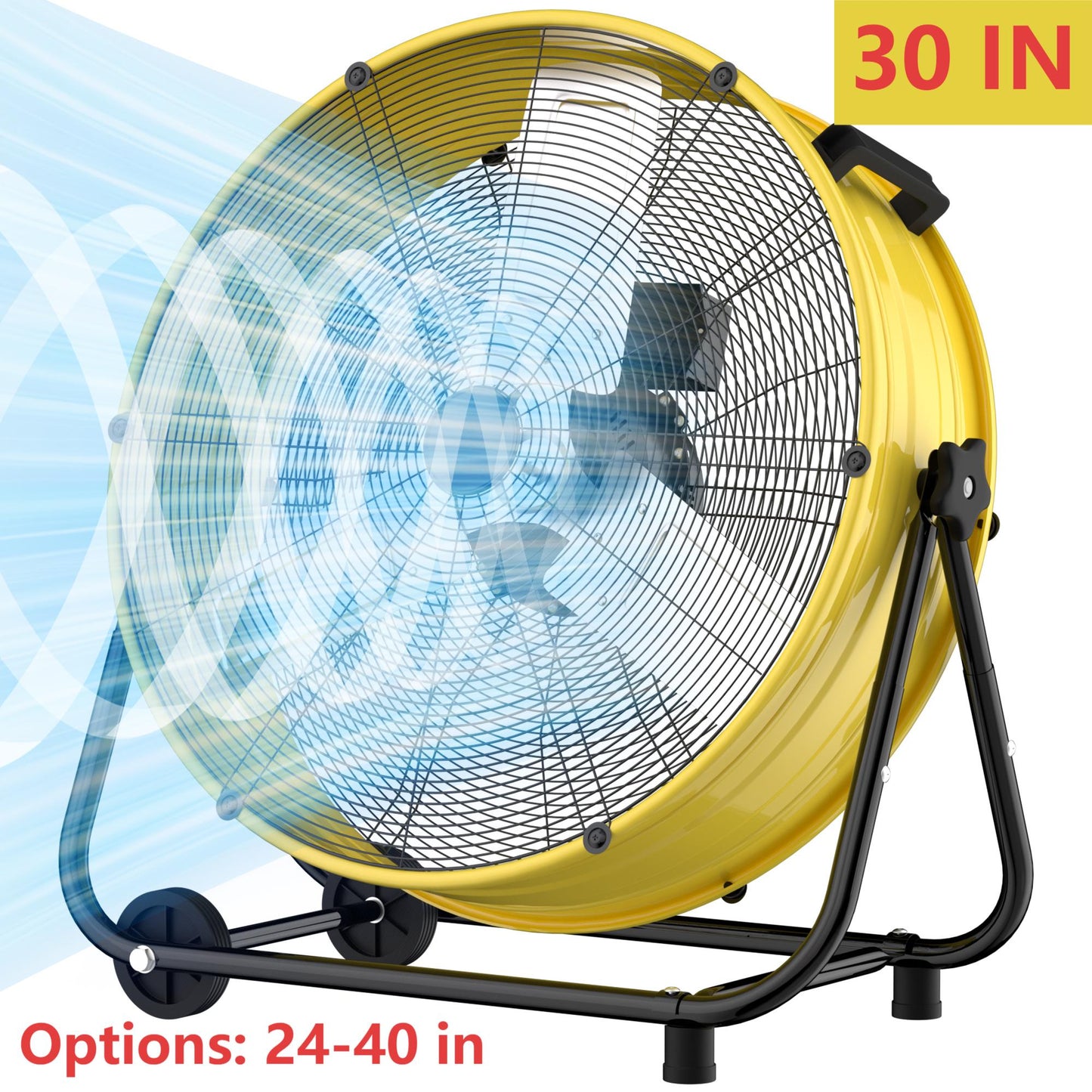 Industrial Drum Fan 30", High Velocity, 8520 CFM, 3-Speed, Heavy Duty Metal Fan for Commercial, Factory(Yellow+Black)