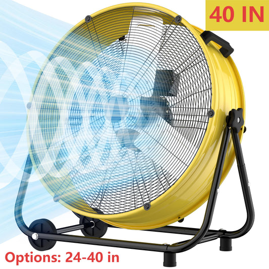 Industrial Drum Fan 40", High Velocity, 13717 CFM, 3-Speed, Heavy Duty Metal Fan for Commercial, Factory(Yellow+Black)