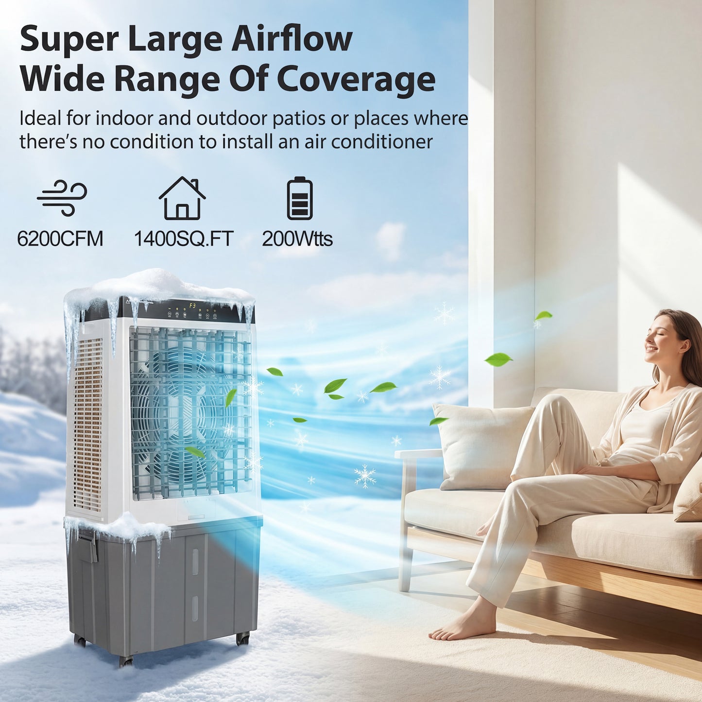 Swamp Cooler, 6288CFM Evaporative Air Cooler with 21.5-Gal Water Tank, Evaporative Cooler with 3 Speeds, 12H Timer, 120°Oscillation, Air Cooler for Indoor Outdoor Patio Garage Use(48IN)