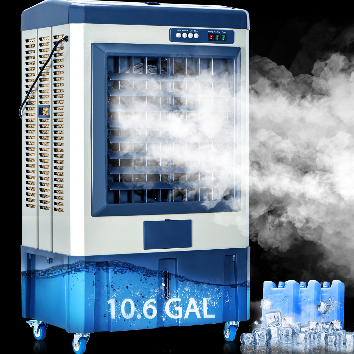 AKIRES 4800 CFM Swamp Cooler, 40" Evaporative Air Cooler with 10.6-Gal Auto-Fill Tank & 3 Ice Packs, 3 Speeds, 120° Oscillation, Heavy Duty Portable Cooling Fan for Patio, Garage, Indoor, Outdoor,Blue