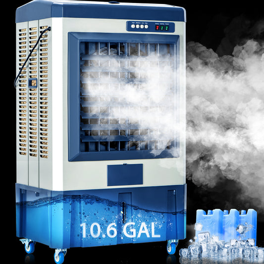 AKIRES 4800 CFM Swamp Cooler, 40" Evaporative Air Cooler with 10.6-Gal Auto-Fill Tank & 3 Ice Packs, 3 Speeds, 120° Oscillation, Heavy Duty Portable Cooling Fan for Patio, Garage, Indoor, Outdoor,Blue