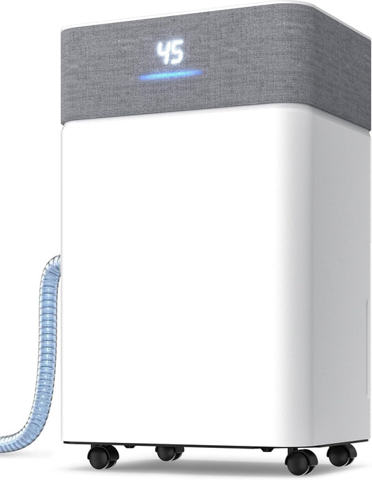 AKIRES 55Pint Dehumidifier for 4000Sq.Ft, Smart Dehumidifier with Drain Hose, 1.15Gal Removable Tank, LED Display, 24H Timer & Child Lock, Dehumidifier for Basement,Bedroom,Bathroom(Pearl White)