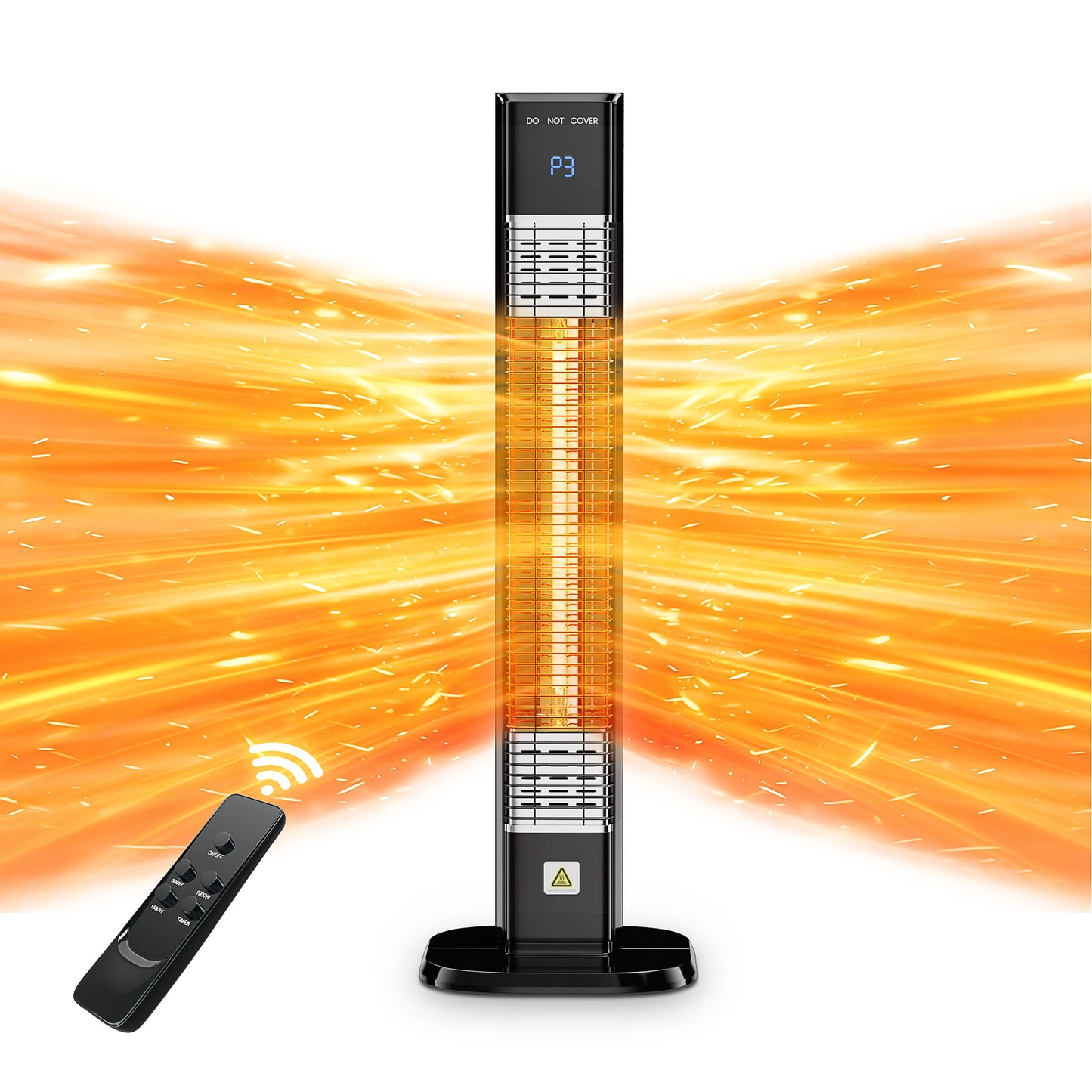 Electric Outdoor Patio Heater, 34" Infrared Heater with Remote, 3 Heat Levels, Tip-Over&Overheat Protection for Garage, Indoor, Large Room, Backyard