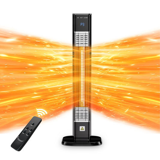 Electric Outdoor Patio Heater, 34" Infrared Heater with Remote, 3 Heat Levels, Tip-Over&Overheat Protection for Garage, Indoor, Large Room, Backyard