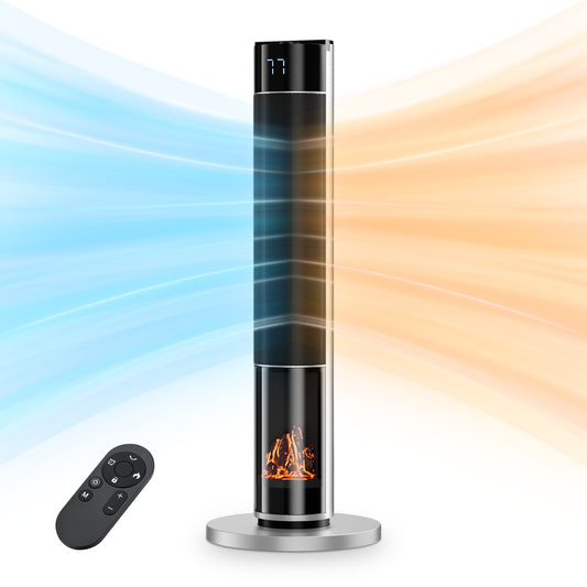 34" Space Heater for Indoor Use, 1500W Electric Heater Large Room with Remote, Timer, ECO Mode, Safety Protection for Bedroom (Silver)