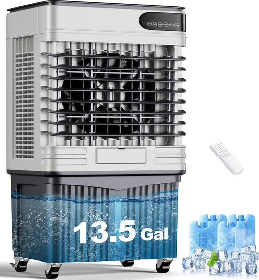 AKIRES 3600CFM Swamp Cooler,Evaporative Air Cooler with 13.5-Gal Water Tank,4 Ice Packs,Evaporative Cooler for Patio Garage Commercial Industrial Use (42IN)