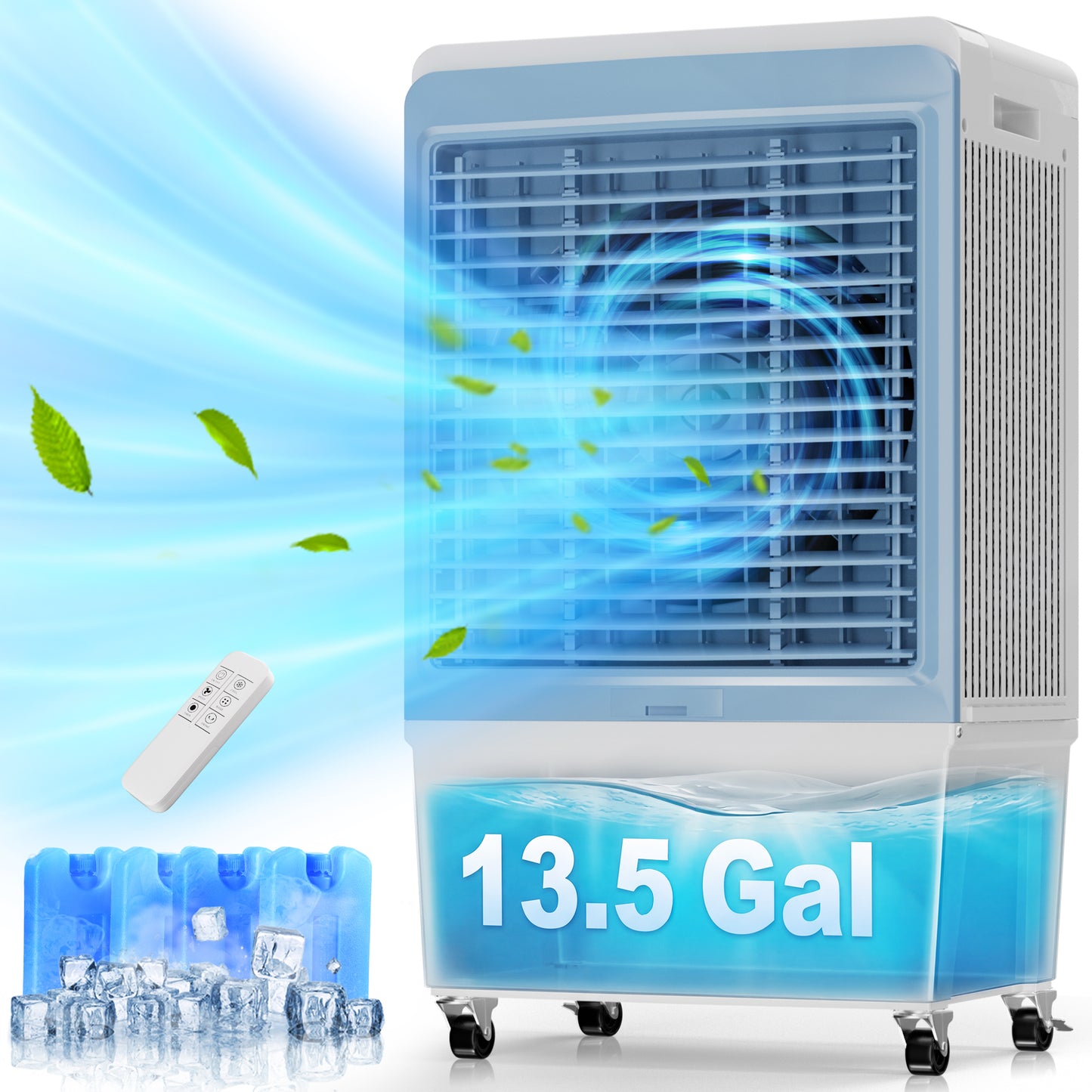 Swamp Cooler, 6000CFM Evaporative Air Cooler with 13.5-Gal Water Tank, Evaporative Cooler with Water Level Alarm, 3 Speeds, 12H Timer, Air Cooler for Indoor Outdoor Patio Garage Use(48IN)