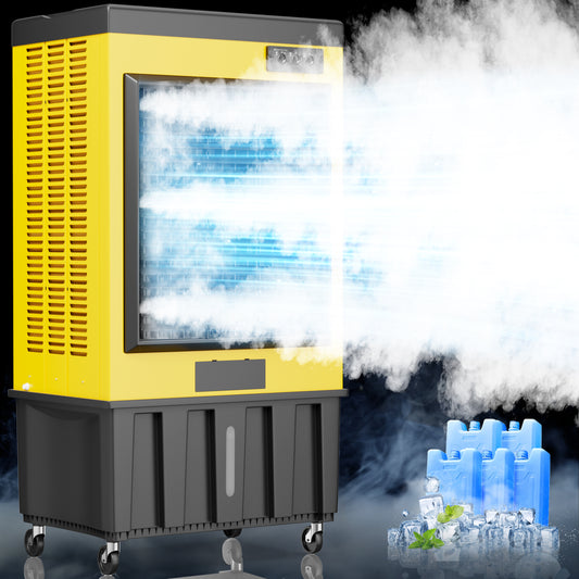 AKIRES 14715CFM Swamp Coolers,Evaporative Air Cooler for 2800Sq.ft of Space,with Continuous Auto Fill,53-Gal Water Tank,120°Oscillation,5 Ice Packs,Cooling Fan for Outdoor,Indoor Yellow(71IN)