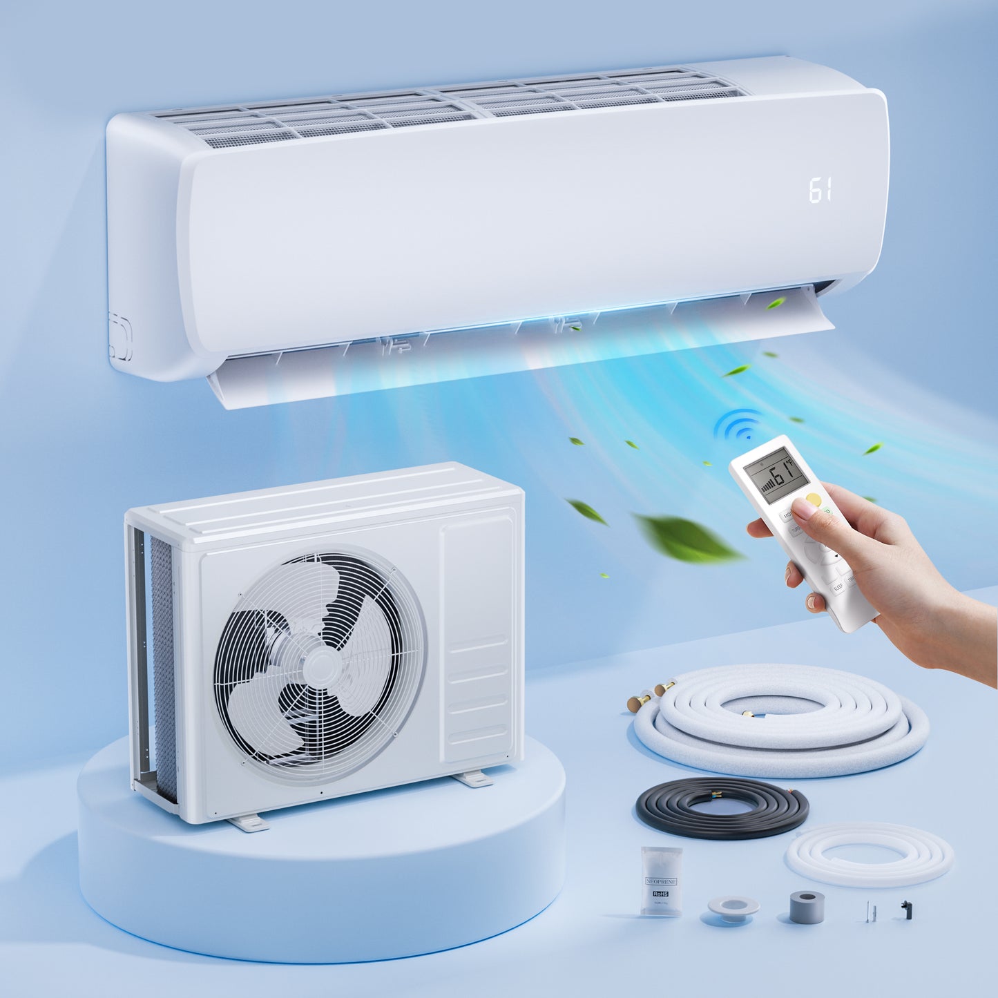 12000 BTU Split Air Conditioner Heat Pump System,19 SEER2 115V Ductless AC Cool Up to 750 Sq. Ft