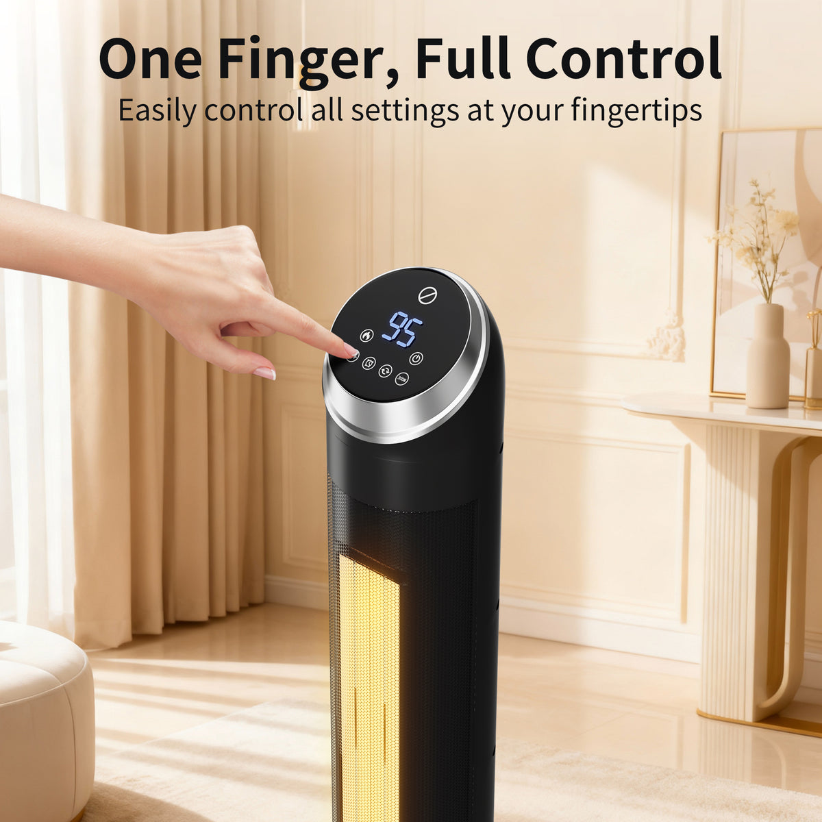 37" 1500W Oscillating Space Heater, 2-in-1 Ceramic Heater & Fan for Year-Round Use, 70° Wide Angle Electric Heater for Office & Bedroom, Fast Heating