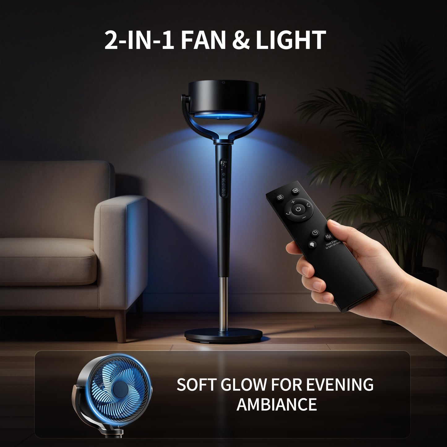 Akires Fan for Bedroom, 120°+120° Oscillating Standing Fan, Air Circulator Fan with Remote, Quiet, 4 Modes, 16 Speeds