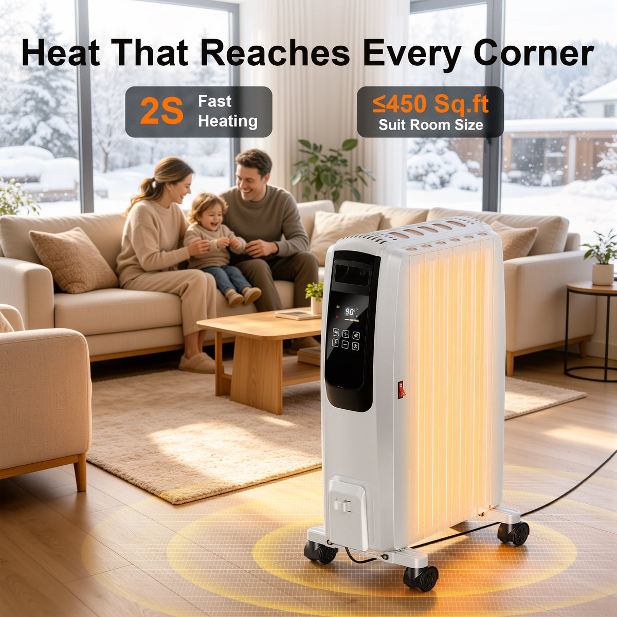 Oil Filled Radiator Heater, Space Heater Large Room, Electric Heater for Indoor Use, Office with Thermostat, 0dB, 24H Timer, Energy Saving(White)