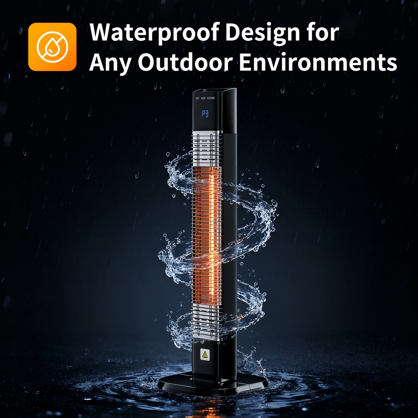 Electric Outdoor Patio Heater, 34" Infrared Heater with Remote, 3 Heat Levels, Tip-Over&Overheat Protection for Garage, Indoor, Large Room, Backyard