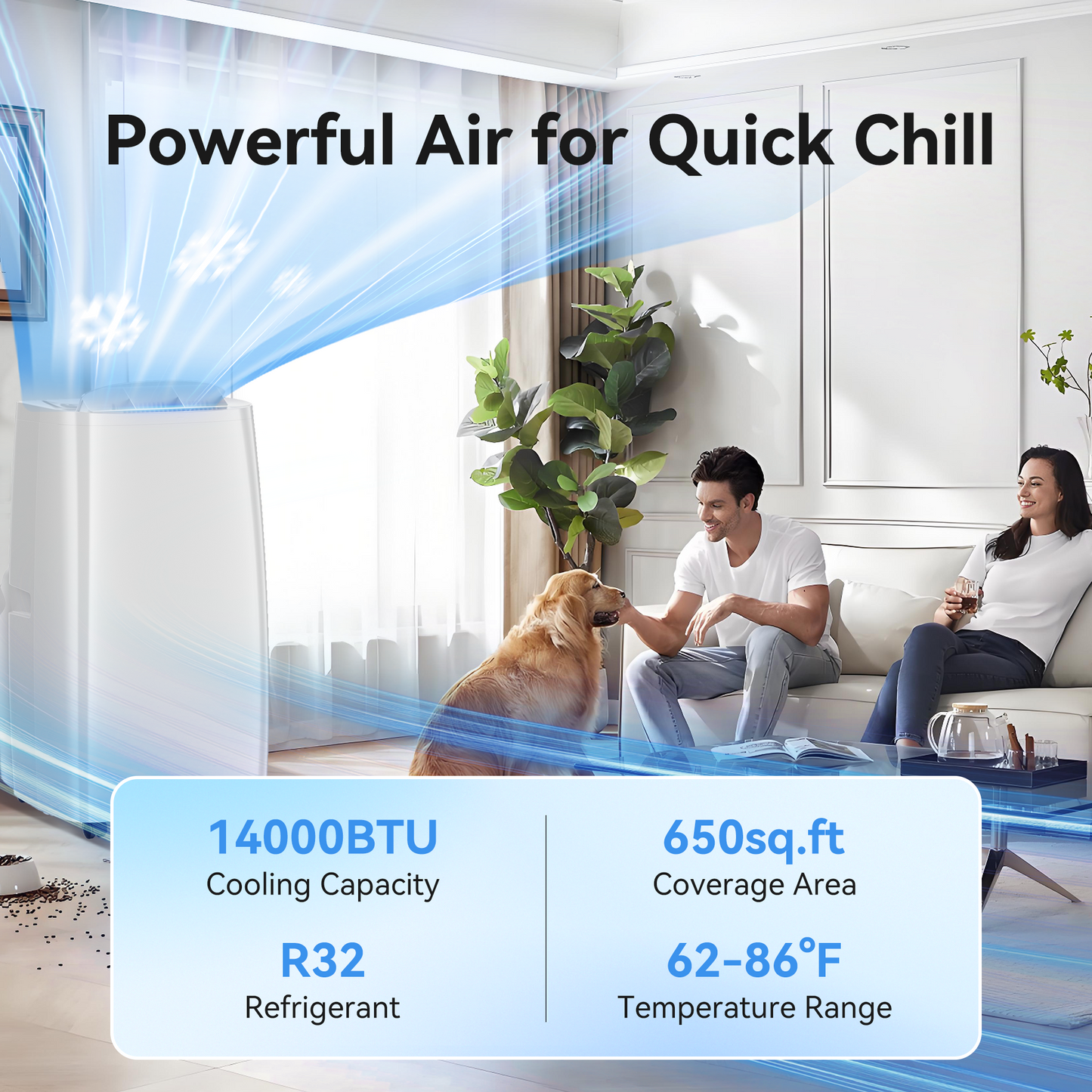 Portable Air Conditioner 14000 BTU Ashrae, 3-in-1 AC Unit for Room with Dehumidifier/Fan/Sleep Modes, 650 Sq.Ft, Remote Control, 24H Timer