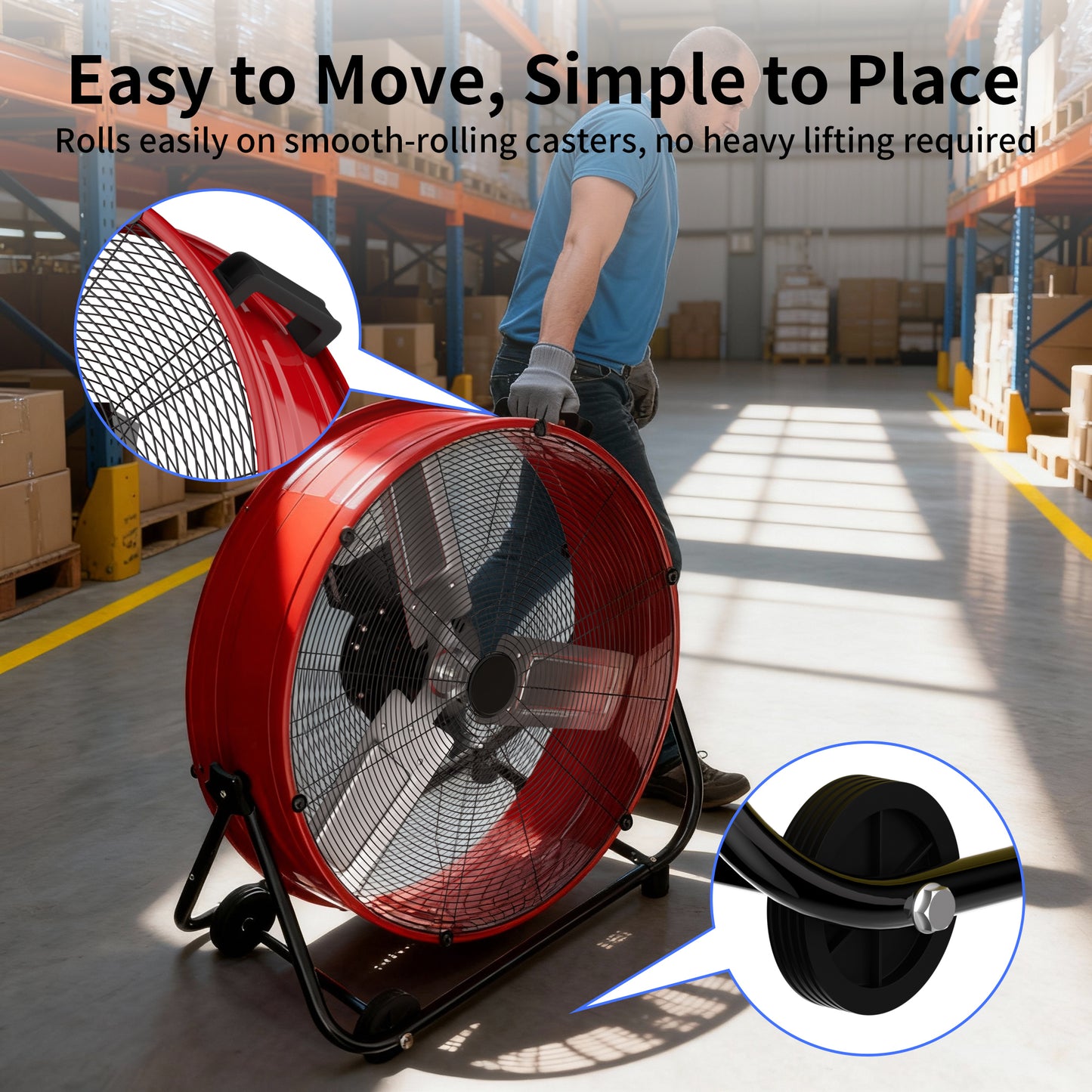 Industrial Drum Fan 36", High Velocity, 13600 CFM, 3-Speed, Heavy Duty Metal Fan for Commercial, Factory(Red+Black)