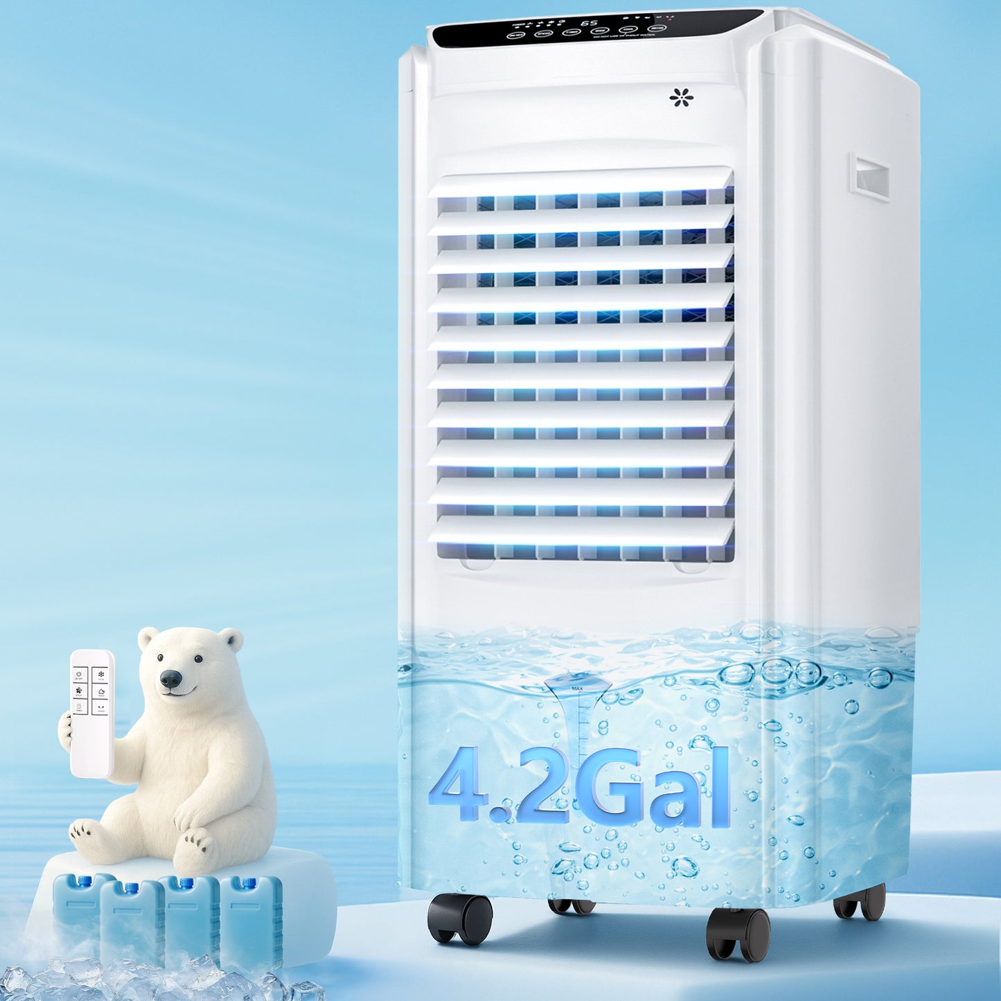 32IN Windowless Portable Air Conditioner,3-IN-1 Ventless AC Unit with 4.2-Gal Tank, 4 Ice Packs, 12H Timer, Swamp Cooler Evaporative Air Cooler for Indoor Outdoor Room Bedroom Home Office