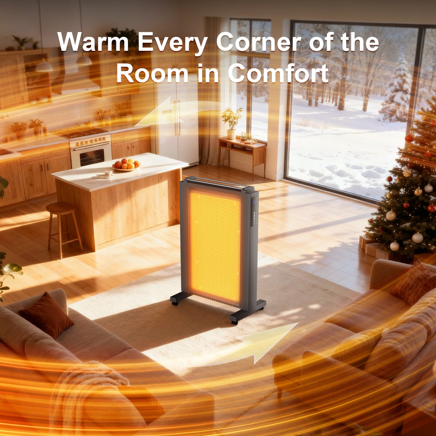 Air Convection Heaters for Indoor Use, 1500W Electric Space Heater Large Room with Thermostat, ECO, Remote, Wheel, 12H Timer, Tip-Over & Overheat Protection