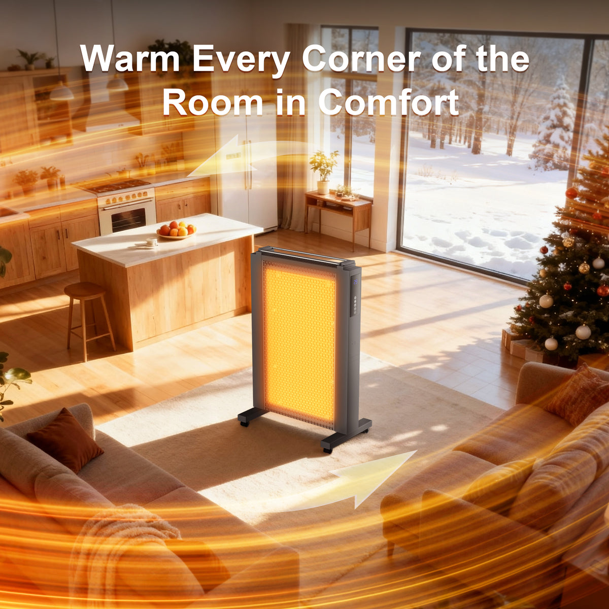 Space Heaters for Indoor Use, 1500W Electric Convection Heater Large Room with Thermostat, ECO, Remote, Wheel, 12H Timer, Tip-Over & Overheat Protection(Grey)