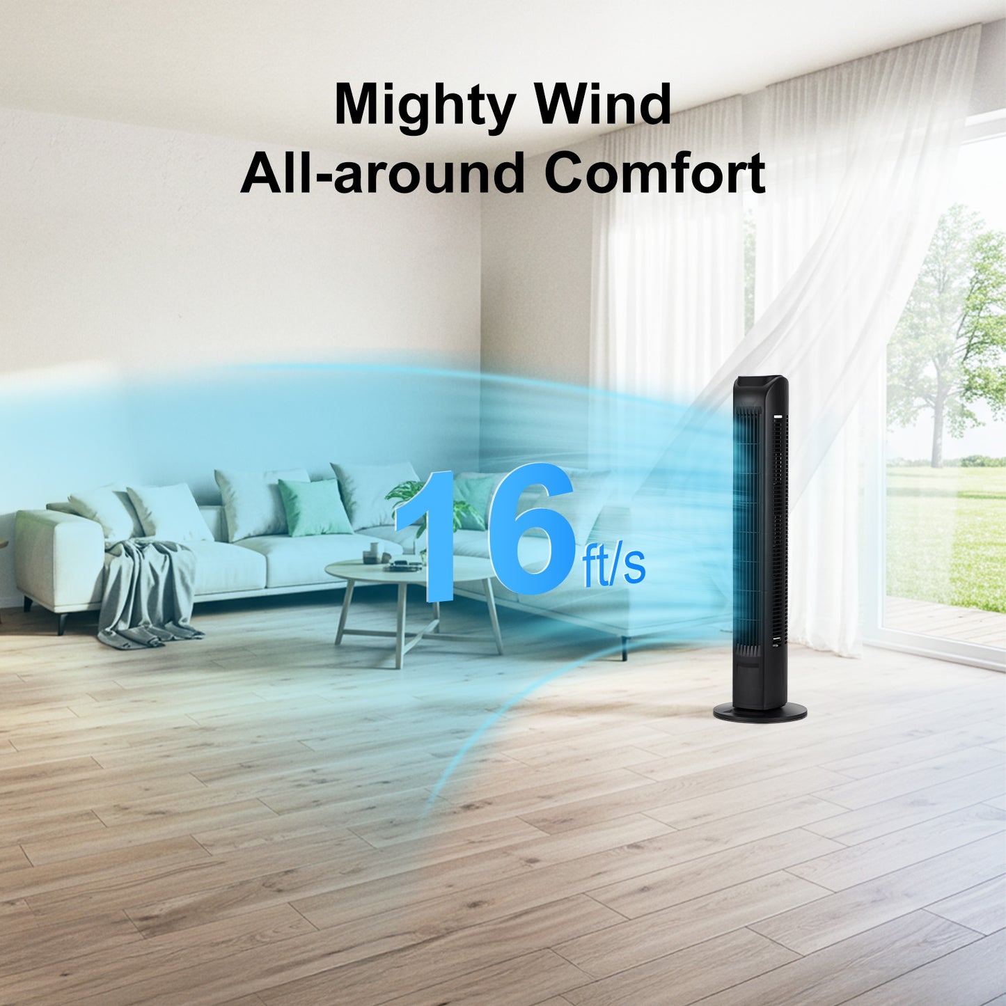Tower Fan, 30" Standing Fan with Remote, 70° Oscillation, 3 Speeds, 24H Timer Floor Fan for Bedroom, Living Room, Office