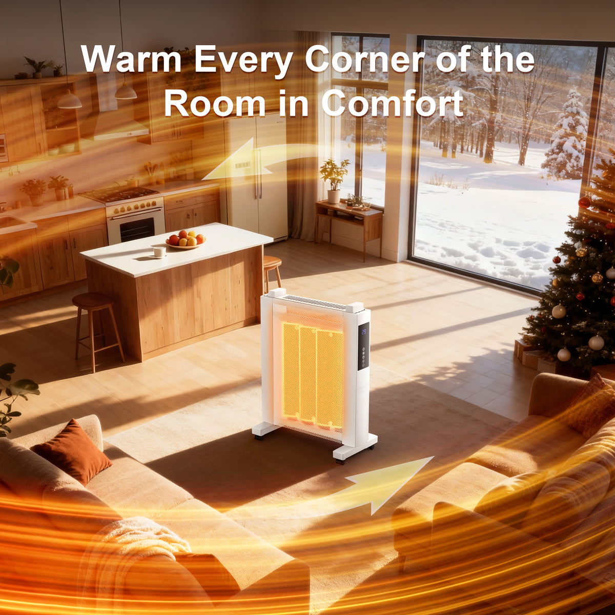 Space Heaters for Indoor Use, 1500W Electric Convection Heater Large Room with Thermostat, ECO, Remote, Wheel, 12H Timer, Tip-Over & Overheat Protection(White)