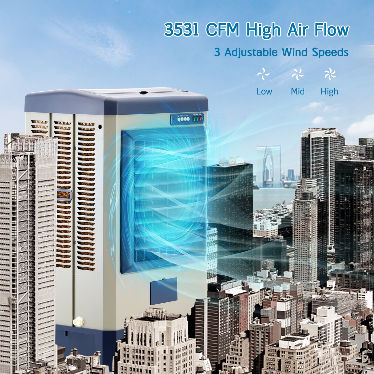 4800CFM Portable Swamp Cooler,40IN Evaporative Air Cooler for 970Sq.ft of Space, Evaporative Cooler with Auto Fill,10.6-Gal Water Tank,3 Ice Packs, Cooling Fan for Outdoor