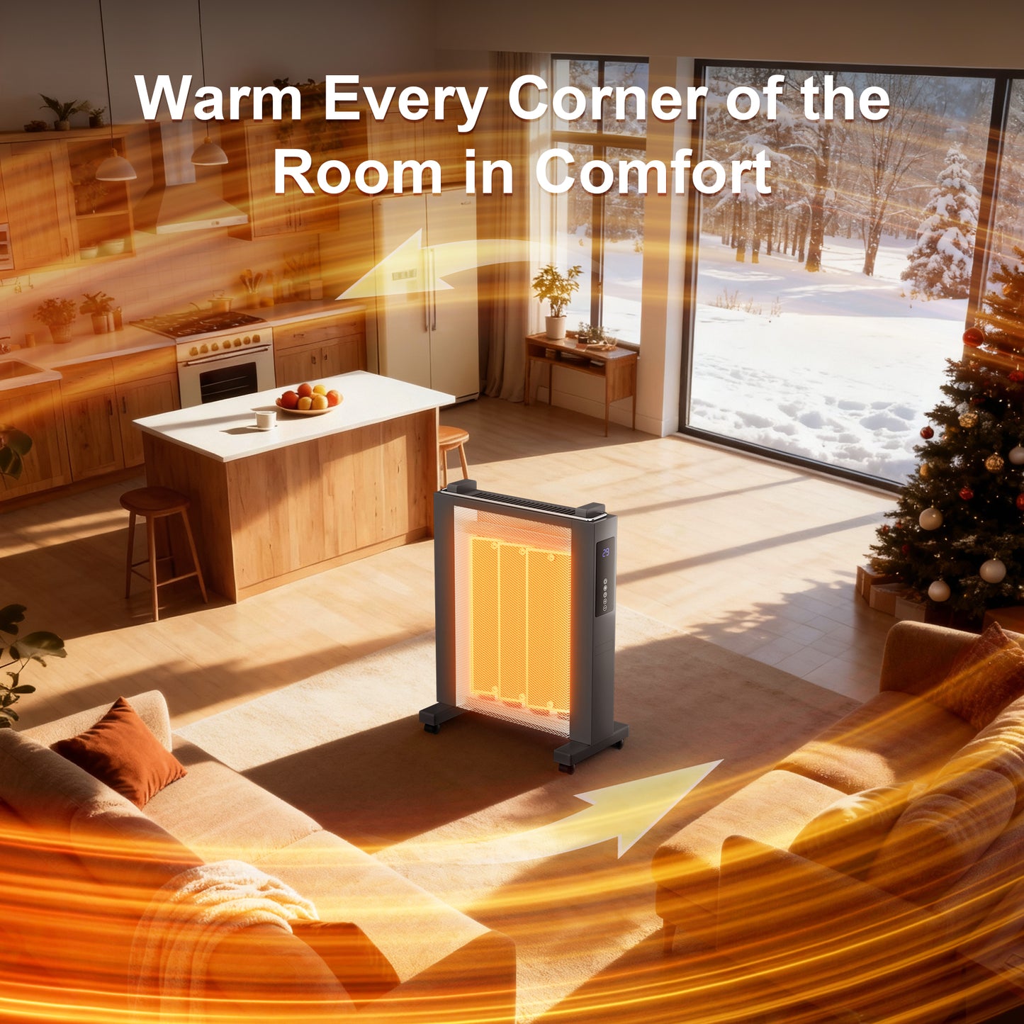 Air Convection Heaters for Indoor Use, Electric Space Heater Large Room Office 1500W with Thermostat, ECO, Remote, Wheel, 12H Timer, Tip-Over & Overheat Protection