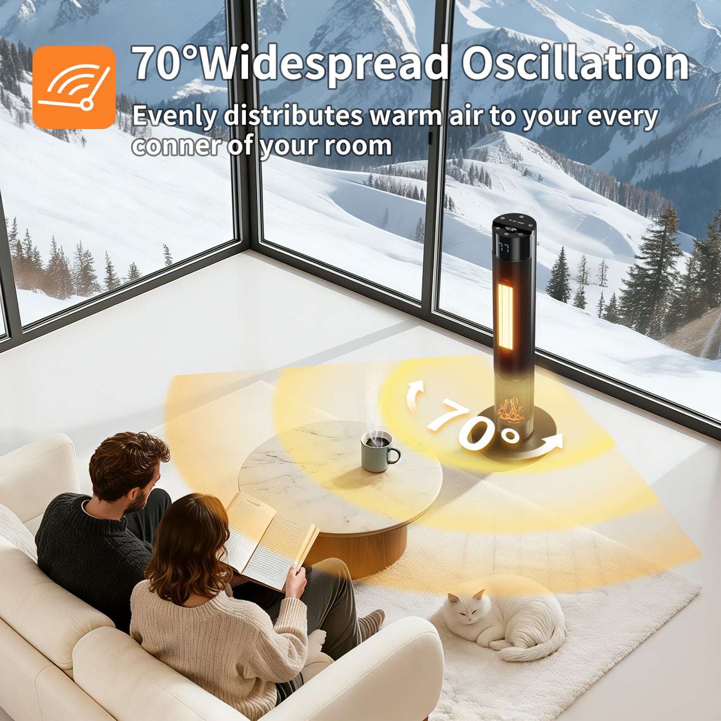 34" Space Heater for Indoor Use, 1500W Electric Heater with Remote, Timer, ECO Mode, Safety Protection for Large Bedroom, Living Room (Black)