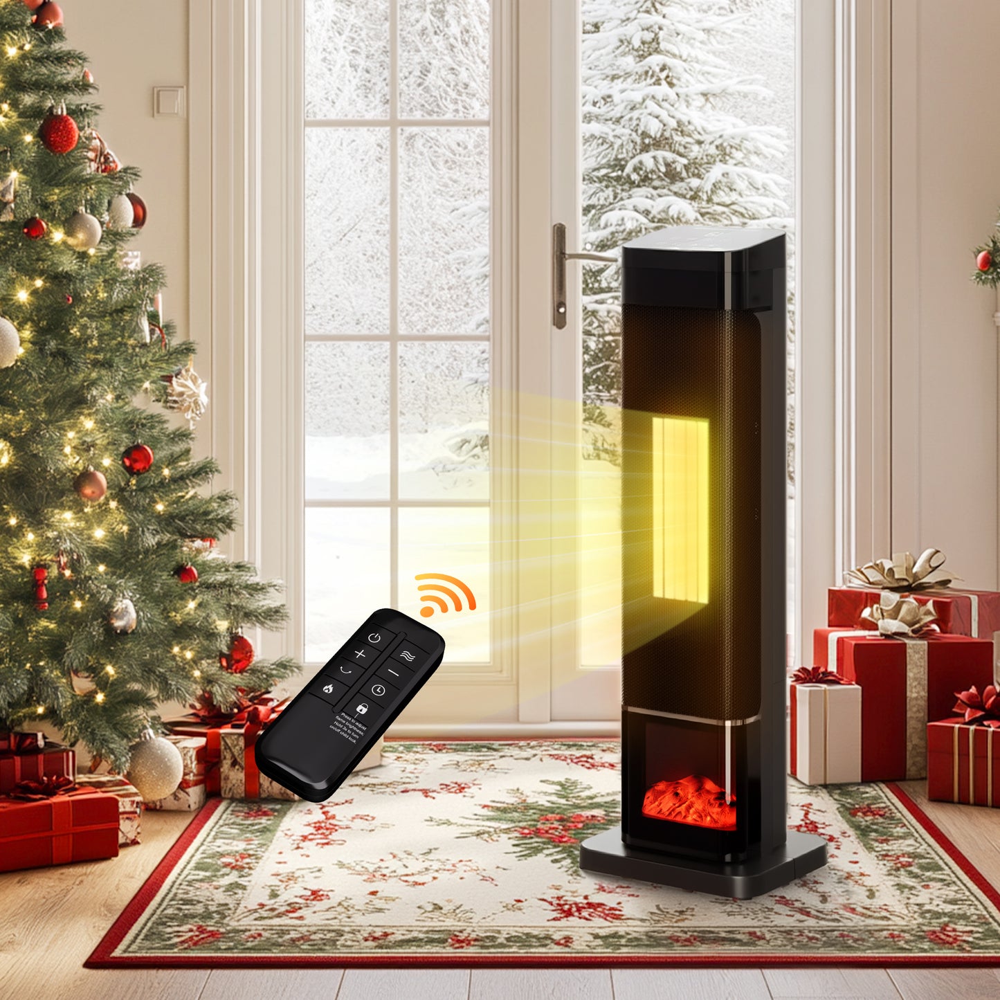 Space Heaters for Indoor Use Large Room, 1500w Portable Electric Heater with Thermostat & Remote, 80° Oscillation, 24H Timer, ECO, Tower Room Heater and Fan Combo for Bedroom 23"