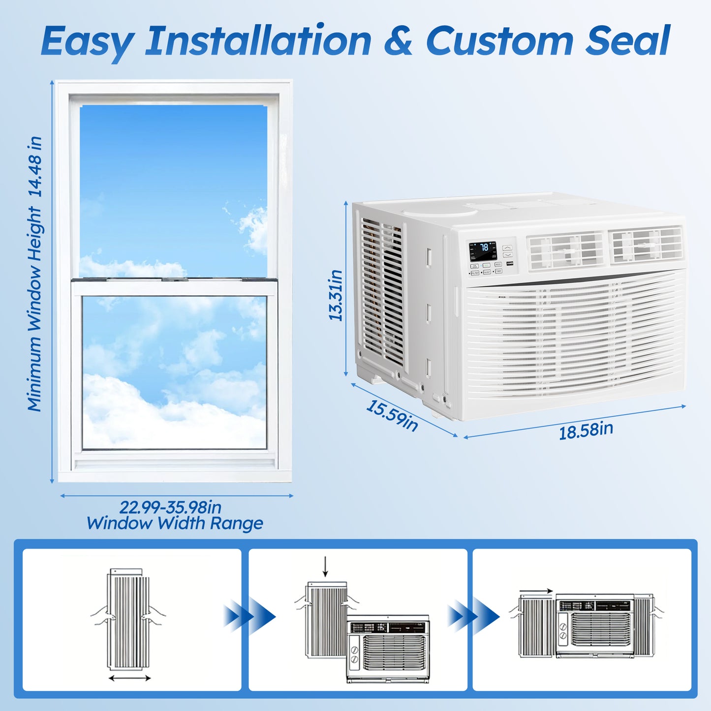 Window Air Conditioner 8000 BTU, Window AC Units up to 350 Sq.ft, Remote, 6 Modes, 24 Timer