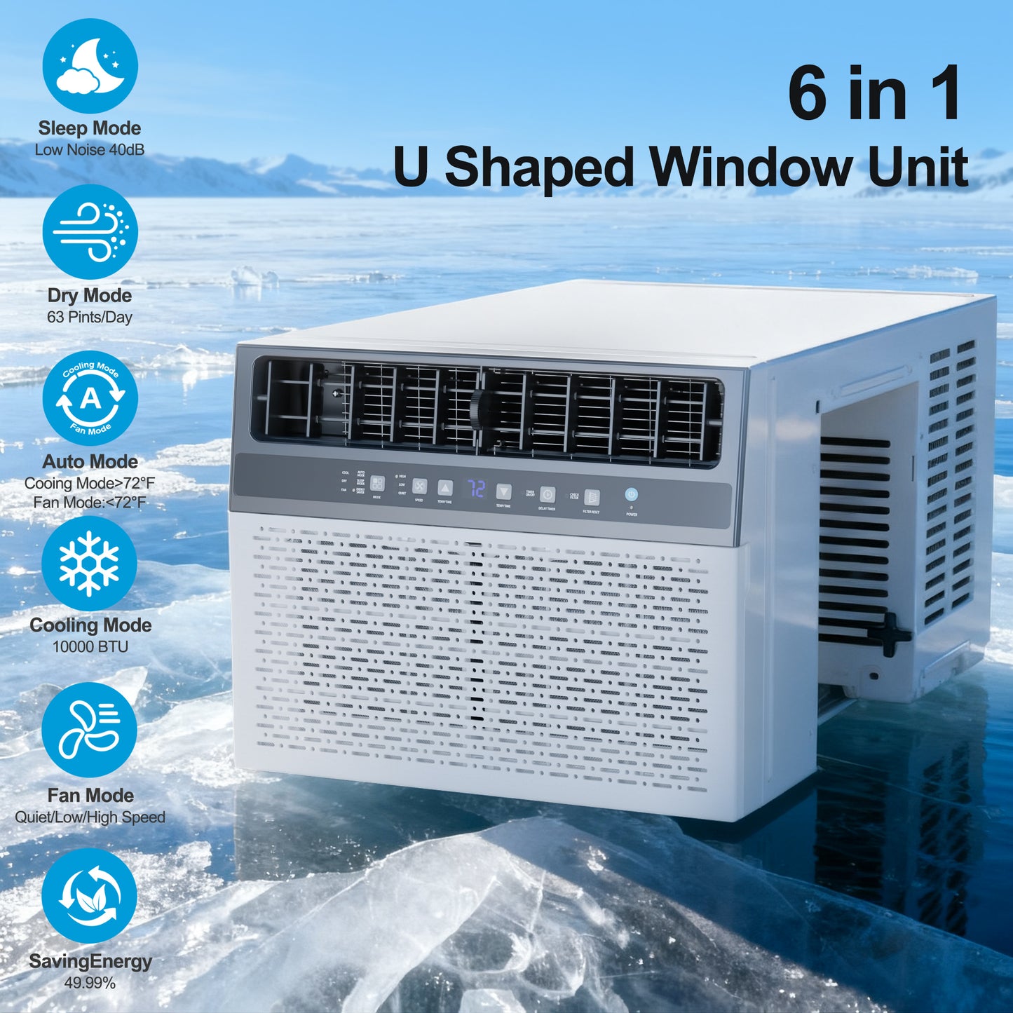 10000 BTU U-Shaped Window Air Conditioner, 450 Sq.ft, Energy-Saving Window AC Unit with Remote