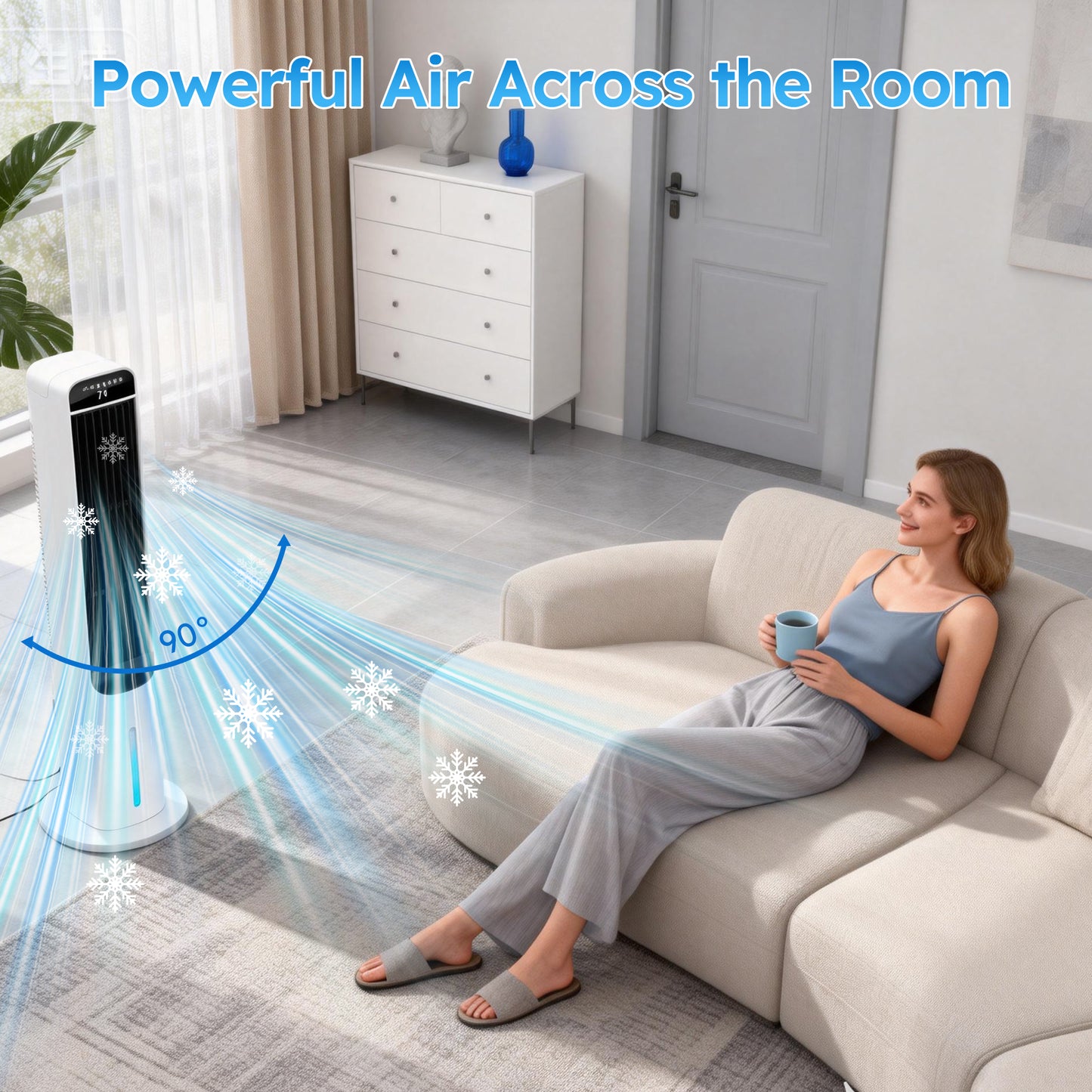 Evaporative Air Cooler 41", Windowless Portable Air Conditioners, Oscillating Fan Portable Air Cooling Unit with Remote, 3 Modes, 12H Timer