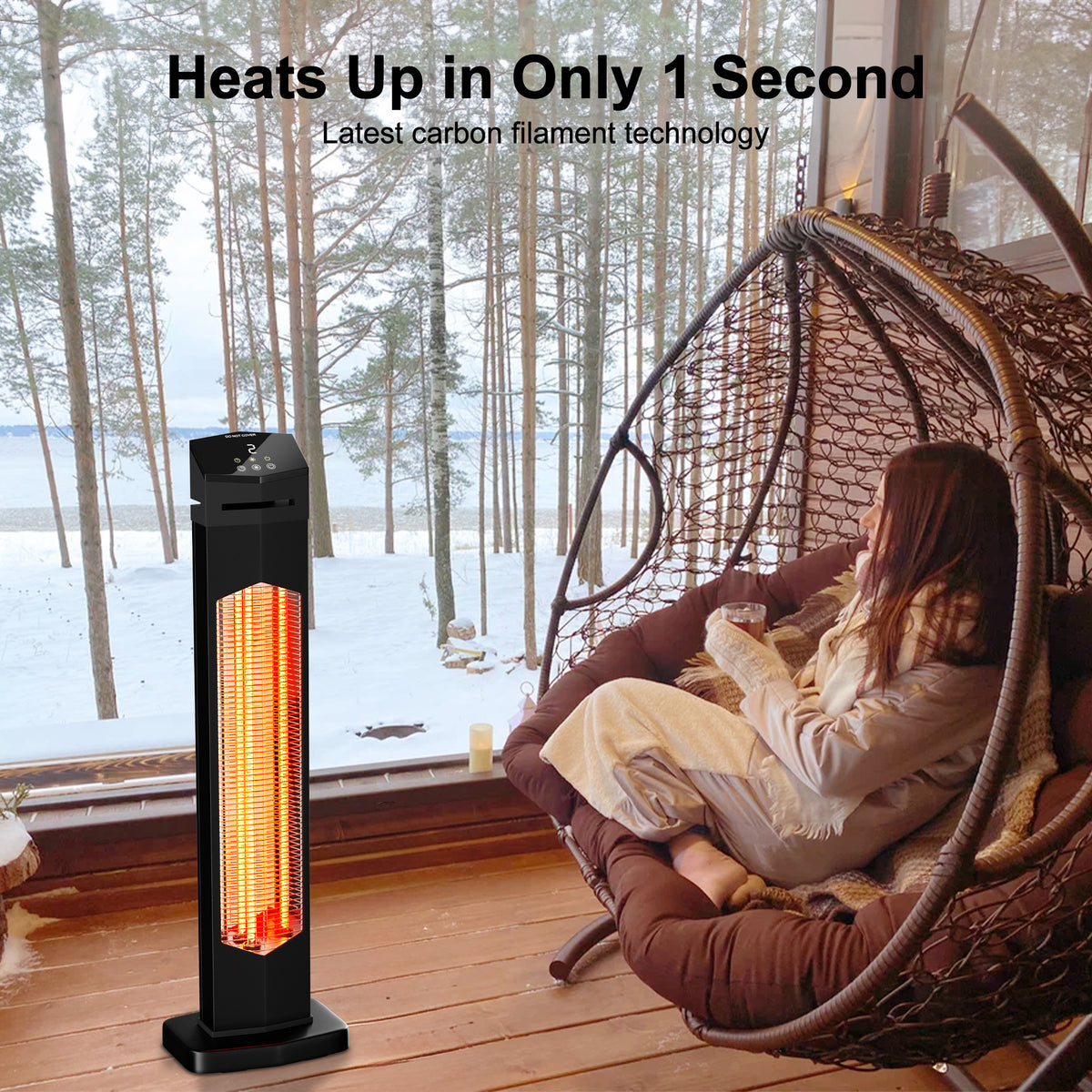 Patio Outdoor Heaters, 37" Infrared Electric Outside Heater 750/1500W with Remote for Backyard, Garage, Large Room, Indoor, Home
