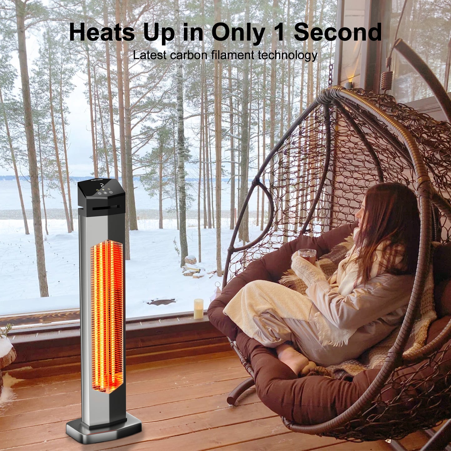37IN Outdoor Patio Heater, Portable Space Radiant Tower Heaters with IP54 Waterproof,12H Timer,Large Room Heater for Garage Backyard Porch Balcony Silver