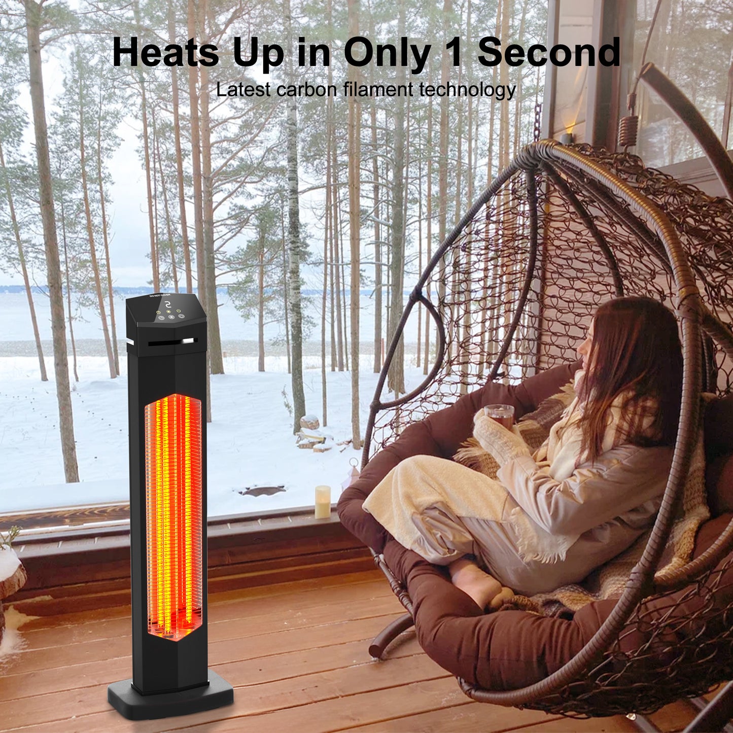 37IN Outdoor Patio Heater,Portable Space Radiant Tower Heaters with IP54 Waterproof,12H Timer, Large Room Heater for Garage Backyard Porch