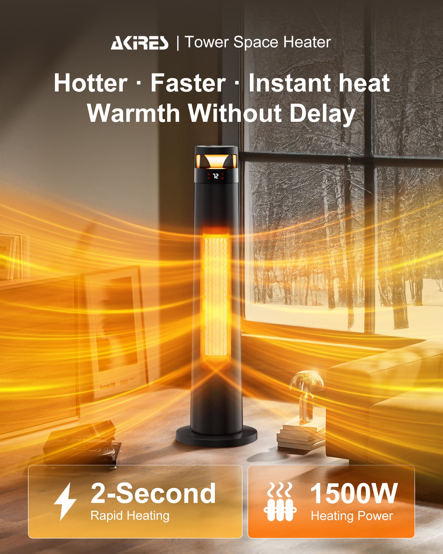 34IN Space Heater Large Room,1500w Space Heater For Indoor Use,120°Oscillating Tower Heater With Thermostat,Remote Control