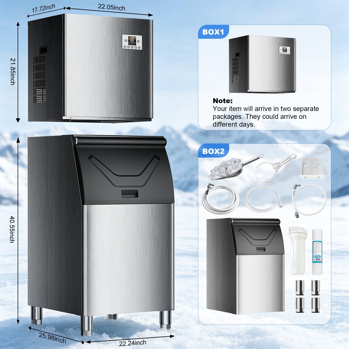 Akires Commercial Ice Maker 450LBS/24H, Storage 220LBS, Industrial Ice Machine, 156 Cubes Every 10-20 Minutes with Self-Cleaning Mode, Low Noise