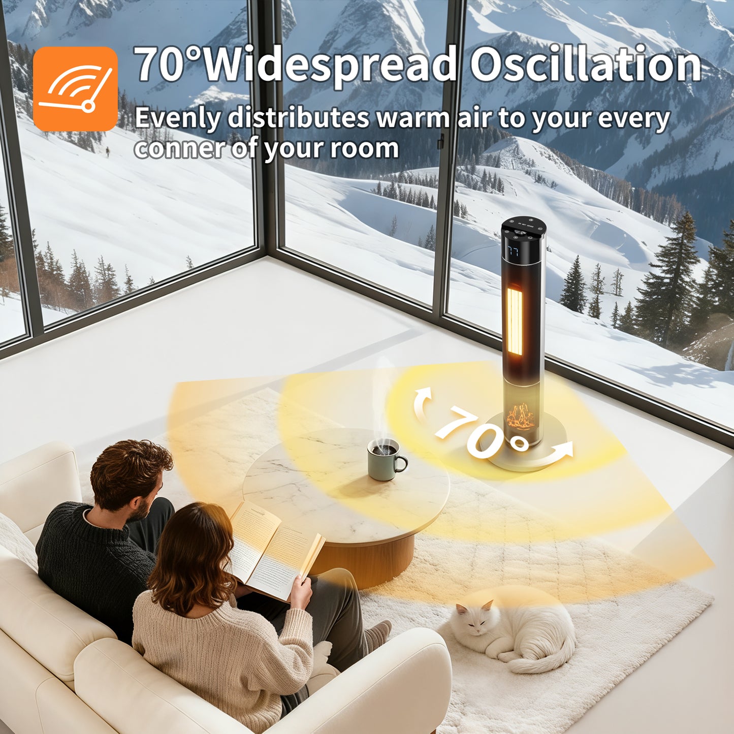 34" Space Heater for Indoor Use, 1500W Electric Heater Large Room with Remote, Timer, ECO Mode, Safety Protection for Bedroom (Silver)