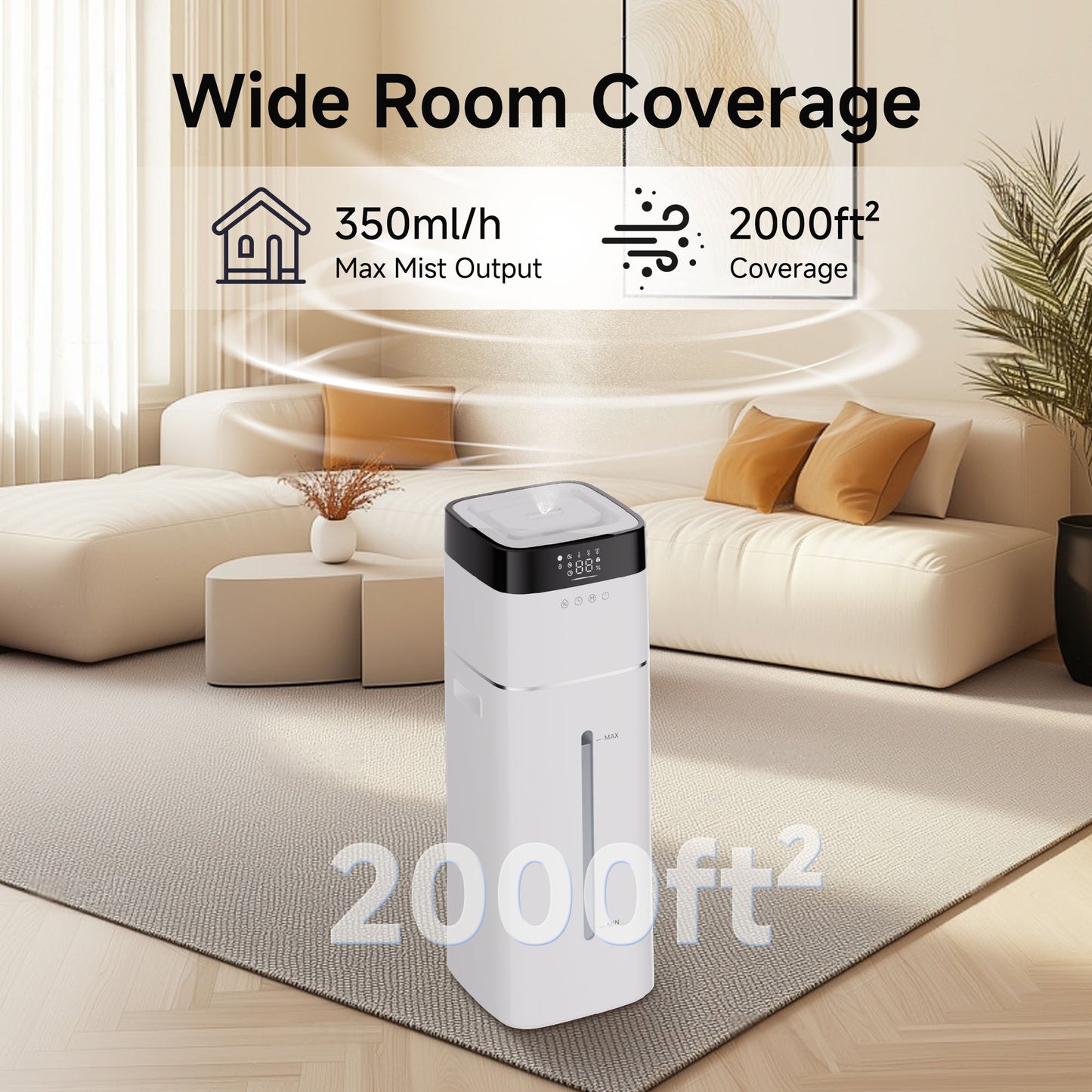 Akires Humidifier Large Room, 16L/4.2Gal, 2000 Sq.ft, Cool Mist Whole House Humidifiers for Bedroom