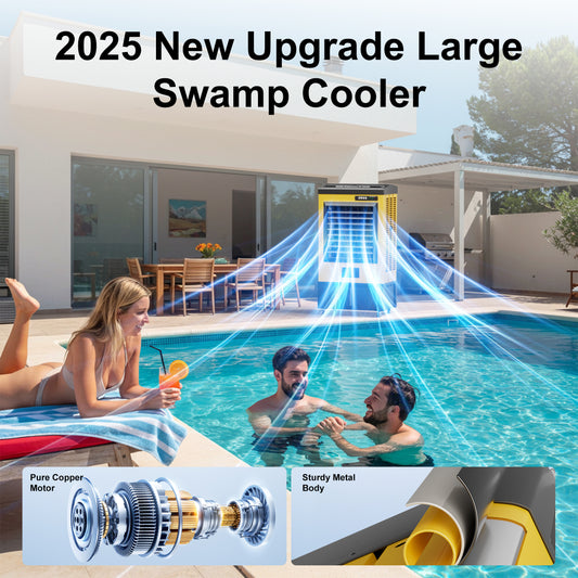 8980CFM Swamp Cooler,55IN Evaporative Air Cooler for 1735Sq.ft of Space, Evaporative Cooler with Continuous Auto Fill,36-Gal Water Tank,120°Oscillation