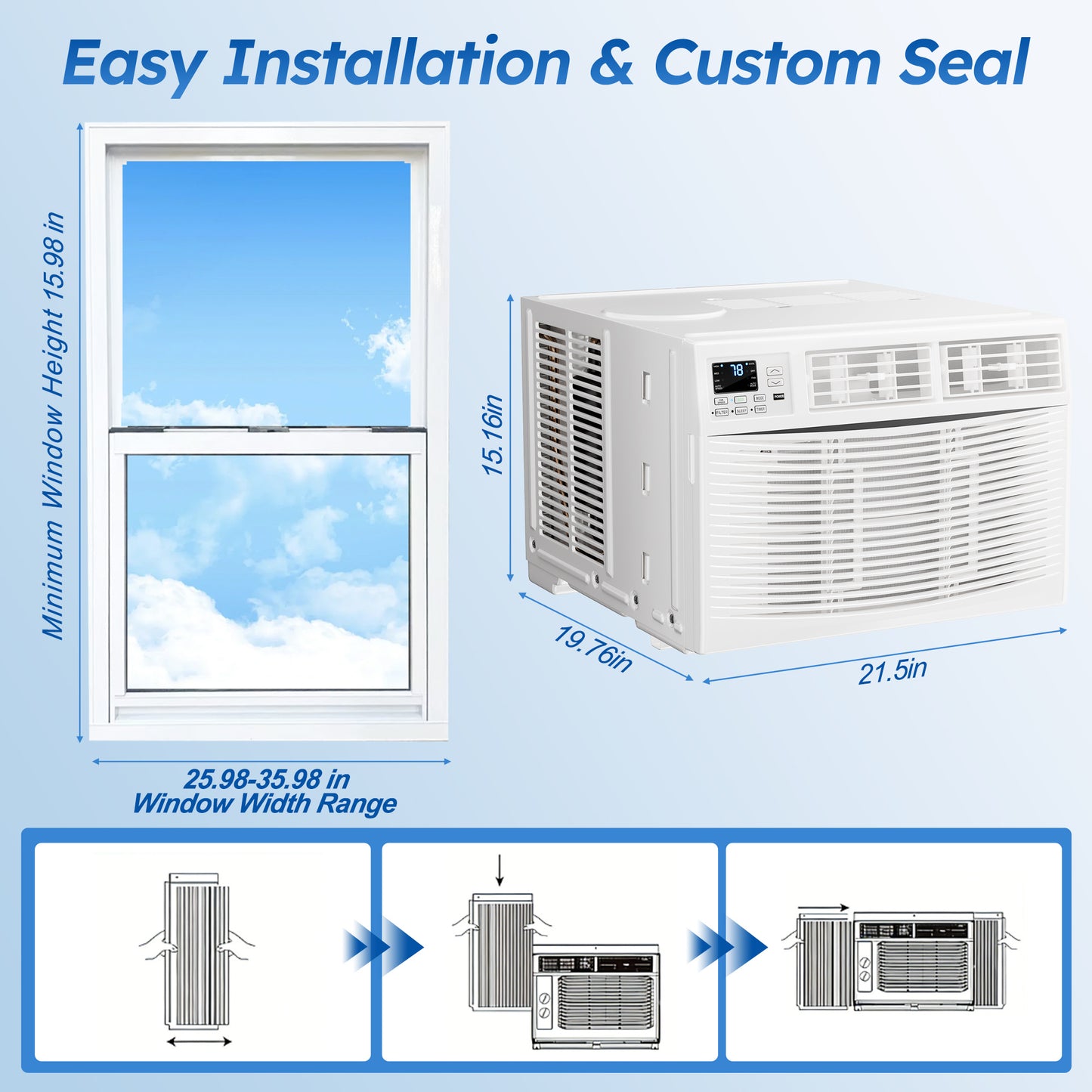 Window Air Conditioner 12000 BTU, Window AC Units up to 550 Sq.ft, Remote, 6 Modes, 24 Timer