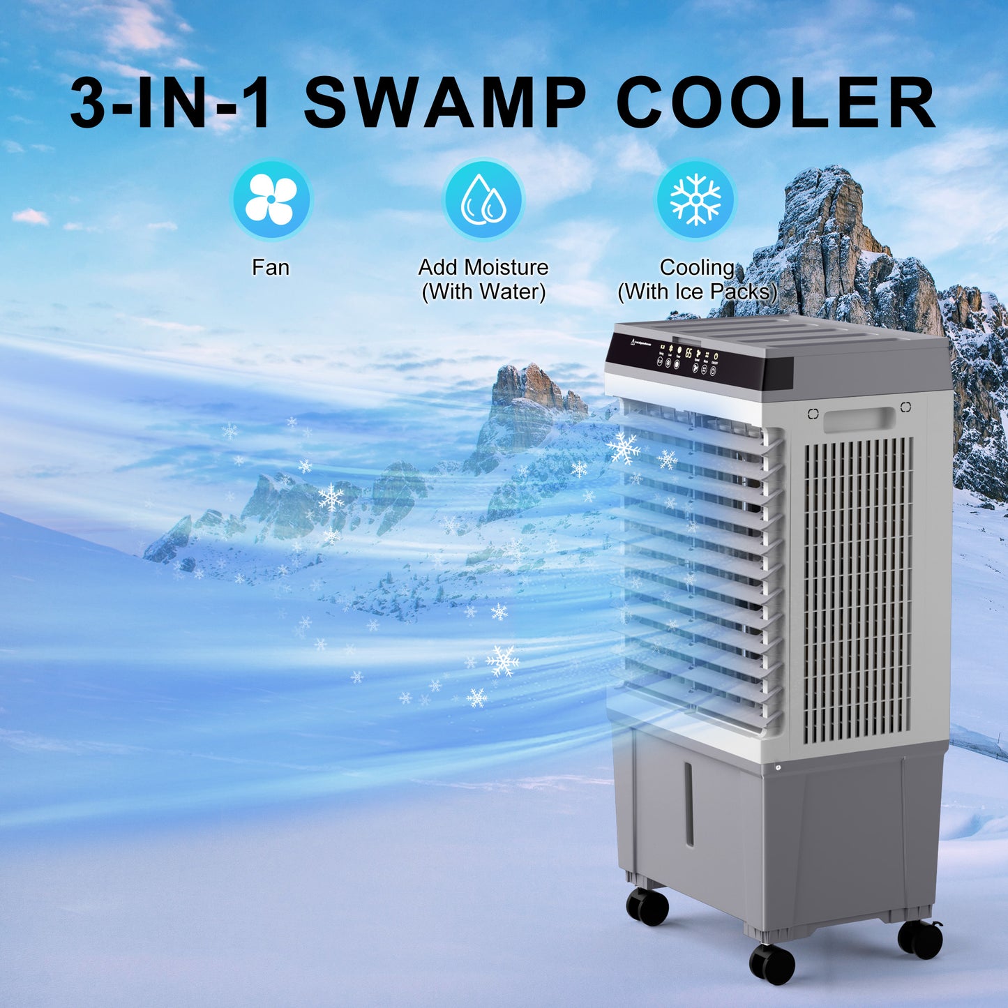 Swamp Cooler,3-IN-1 Evaporative Air Cooler with 2025 New Upgraded Copper Motor,5.3 Gal Water Tank,4 Ice Packs,12H Timer, Cooling Tower Fan for Indoor,