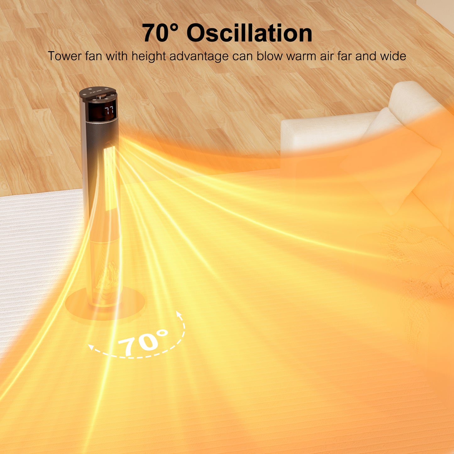 34IN Tower Space Heater for Indoor Use,1500W Large Portable Electric Fireplace Heater,70° Oscillating Room Heater with Thermostat,Remote,24H Timer for Bedroom Home Office, Silver